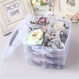 Resim 1 Adet 12,5x14,5 cm Taşınabilir Kapaklı Saklama Kutusu, 3 Katlı 18 Bölmeli Ayrılabilir & Üst Üste Konulabilir Ayarlanabilir Şeffaf Organizatör | Oyuncaklar, Takı Aksesuarları, Boncuklar, DIY El Sanatları, Dikiş Malzemeleri için Plastik Yuva Kilidi Konteyner - Mutfak, Banyo ve Yatak Odası Kullanımı İçin Çok Amaçlı Sergi Kutusu 