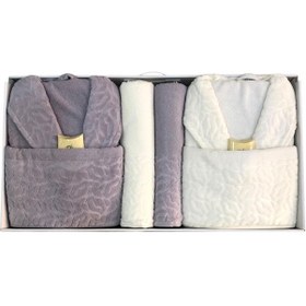 Resim Durul Antik Kısmi Kadife Pamuklu 8 Parça Aile Bornoz Seti Gri 