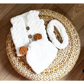 Resim MAYAVERA DESİGN Puffy Yelek Şapka Boyunluk Üçlü Set Yenidoğan Hediyelik 0/18m Organik Sertifakalı Alize Örgü 