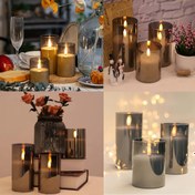 Resim Uzaktan Kumanda ve Zamanlayıcı ile Üç Alevsiz Titreyen Mum Seti, Akrilik Meşaleler ve Pil ile Çalışan, Bu LED Sütun Mumları Gri ve Boyutlar 10.16cm, 12.7cm ve 15.24cm'de Mevcuttur. Ev, Yatak Odası, Düğünler, Teklifler, Noel, Cadılar Bayramı ve İş Toplantıları için Uygunlardır. 