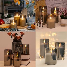 Resim Uzaktan Kumanda ve Zamanlayıcı ile Üç Alevsiz Titreyen Mum Seti, Akrilik Meşaleler ve Pil ile Çalışan, Bu LED Sütun Mumları Gri ve Boyutlar 10.16cm, 12.7cm ve 15.24cm'de Mevcuttur. Ev, Yatak Odası, Düğünler, Teklifler, Noel, Cadılar Bayramı ve İş Toplantıları için Uygunlardır. 