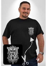 Resim Angemiel Yarım İnsan Yarım Leopar Mutant Leopar Kral Siyah Büyük Beden Kadın Basic Minimal Baskılı Tişört Siyah 