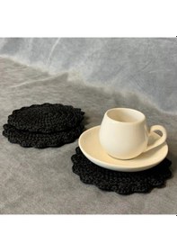 Resim Uretti - Hacer 8870 - El Yapımı 3'lü Makrome İp Örgü Bardak Altlığı - Siyah - 13 Cm Siyah 