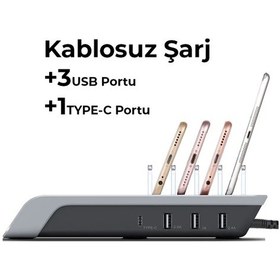 Resim Ally Multiport 10w Wireless Kablosuz Şarj Cihazı Organizer Stand- 5775 