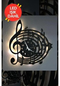 Resim Led Işıklı Ahşap Müzik Duvar Saati Sessiz Dekoratif Modern Siyah 