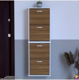 Resim Modilayn Umay' 2 Li Asma Antre Hol 52x156x 26 Cm Lik 4 Düşer Kapak 8 Raf Bölmeli Ayakkabılık Beyaz - Ceviz 