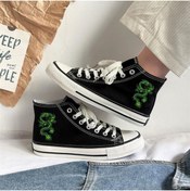 Resim weywot Worm Butik Y2k Green Dragon Baskılı Siyah Unisex Kanvas Ayakkabı 