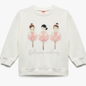Resim Kız Bebek Pamuklu Uzun Kollu Bisiklet Yaka Şardonlu Sweatshirt 
