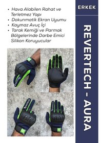 Resim Revertech Aura Lacivert / Neon - Dokunmatik Ekran Uyumlu Erkek Motosiklet Eldiveni + Buff li 