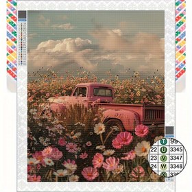 Resim Çiçekli Cennet Elmas Boyama Kiti 30x40cm - Yuvarlak Matkap Tam Matkap Tuval Seti ile Araçlar, Başlangıçlar için DIY 5D Elmas Sanatı, Vintage Pembe Kamyon ve Çiçek Tasarımı, Oturma Odası Yatak Odası için Çerçevesiz El Sanatları Mozaik Duvar Dekoru 