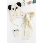 Resim Babymod Panda Figürlü 0-18 Ay Erkek Bebek Atkı Bere Eldiven Takımı 