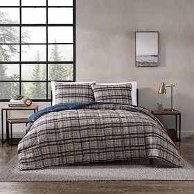 Resim Eddie Bauer - Kraliçe Yorgan Seti, Ters Çevrilebilir Mikro Süet Yatak Takımları, Eşleşen Yastık Kılıfları, Günlük Ev Dekoru (Rugged Plaid Brown, Queen) 