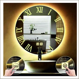 Resim Dnr-Mirror50 Cm Günışığı Ledli Tasarım Kumlamalı Dokunmatik Tuşlu Buğu Önleyicili Banyo Aynası Makyaj Aynası 