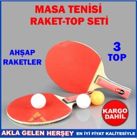 Resim 2 Ahşap Masa Tenisi Raketi ve 3 Pinpon Topu Seti 