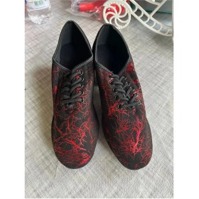 Resim Suna Dans Ayakkabısı - Tüm Danslar Içindir. 4 cm Kırmızı Siyah Desenli 