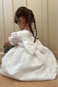 Resim penu baby kids Beyaz Full Fistolu Kısa Kol Kız Bebek Elbise - Diana 