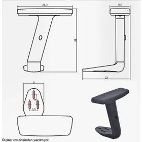 Resim SUNNYLINE 3D Kolçak Büro Ofis Koltuk Oyuncu Koltuk Yedek Parça Aksamları. 