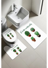 Resim Modern Desenli Dijital Baskı 3 Lü Banyo Paspas Takımı Yıkanabilir Kaymaz Tabanlı Klozet Takımı Klz0019 Renkli 