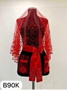 Resim GÜRLEK TEKSTİL Kırmızı Gelin Duvak Seti, Cam Boncuk Kına Gecesi Duvağı Seti 4 Parça 90 K Model 