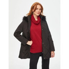 Resim Faik Sönmez Kürk Kapüşonlu Kapitone Kadın Kaban B00041 (B00041) 