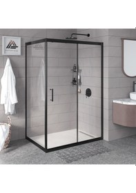Resim Kupon Duş Vesta D201 Dikdörtgen Duşakabin Siyah Profil Şeffaf Cam H: 190 Cm Siyah 