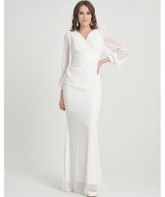 Resim Livanomi Beyaz Kruvaze Yaka Abiye Elbise-beyaz Beyaz 