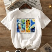 Resim Yaz ve İlkbahar için Kısa Kollu Rahat Üst, Kadın Giyim, Soyut Sanat Tablo Baskılı Yuvarlak Yaka T-shirt 