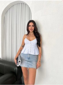 Resim Cojans Askılı Dekolte Deraylı Crop - Açık Mavi Karışık 