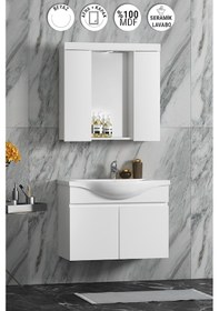 Resim Yıldız Asma 80 Cm Beyaz Mdf Lavabolu Asma Banyo Dolabı Takımı Beyaz 
