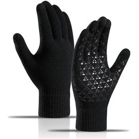 Resim Erkekler Ve Kadınlar İçin Dokunmatik Ekranlı Kış Örgü Eldivenleri Siyah 