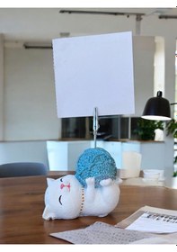 Resim Mavi Sim Yumak Tutan Yatan Kawaii Kedi Temalı Not Tutacağı Fotoğraf Tutacak Tutucu Ofis Hediyelik Simli Mavi 