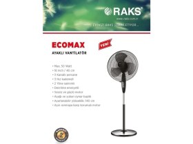Resim Raks Eco Max 16" 3 Kanatlı Ayaklı Vantilatör 50 W Güçlü Sessiz Motor Özellikleriyle 