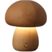 Resim Yüksek Kaliteli Ahşaptan Yapılmış, Led Dokunmatik Anahtarlı Mantar Gece Lambası, Komodin, Yatak Odası, Okuma, Gece Lambası İçin 
