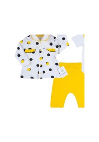 Resim 3-12 Ay Puanlı Hırkalı 3'lü Kız Bebek Takımı Sarı Sarı 
