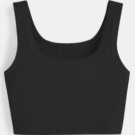 Resim Liona U Yaka Askılı Siyah Renk Fitilli Crop Top Büstiyer 