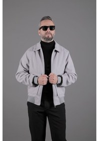 Resim Ohepmoda Torba Cepli Ribanalı Erkek Kaşe Kaban Mont Gri 