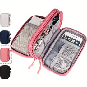 Resim 1 Adet Taşınabilir Çok Bölmeli Fermuarlı Teknoloji Organizer Çantası - Dayanıklı Polyester Seyahat Kılıfı, Kablolar ve Kulaklıklar için Kompakt Elektronik Aksesuar Saklama Çantası, File Cep Tasarım, Sağlam Yapı, Ofis Profesyonelleri İçin 