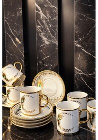 Resim 6 Kişilik Tavus Kuşu Desenli Porselen Türk Kahvesi Fincan Takımı - 90 Ml Diğer 