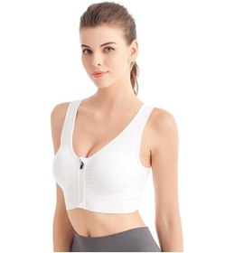 Resim Beyaz Ön Fermuarlı Spor Sütyeni Profesyonel Darbeye Dayanıklı Nefes Alabilen Hiçbir Çelik Halka Koşu Atleti Yoga Spor İç Çamaşırı Kadın Beyaz 