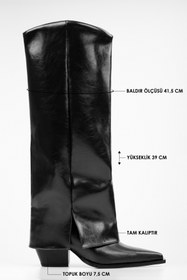 Resim Shoeberry Kadın Texas Siyah Parlak Tozluk Detaylı Kovboy Çizme 