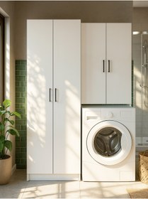 Resim Dorpek Ternos Çamaşır Makinesi Dolabı & Tuco 2 Kapaklı 5 Raflı Çok Amaçlı Dolap Kiler Dolabı Beyaz 