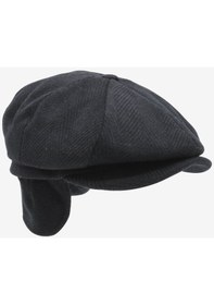 Resim Külah Erkek %100 Yün Kasket Kulaklı Şapka Flat Cap - Siyah 
