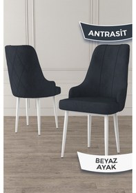 Resim Canisa Trex Serisi 1.sınıf Babyface Kumaş Beyaz Metal Ayak 6 Adet Antrasit Sandalye Sandalye Antrasit Ayak Beyaz 