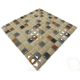 Resim MozaiKristaL Tüm yüzeyler için 25x25mm. Krem-Kahve-Gri Mix. 31,5x31,5cm. Fileli Cam Mozaik. ( 1 m2 lik Paket ) 