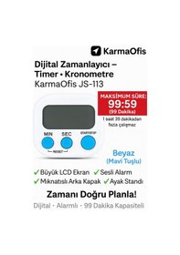 Resim Dijital Kronometre Beyaz Mavi Tuşlu 99 Dakika Alarmlı Timer Büyük Lcd 
