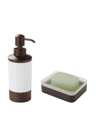 Resim Sıvı Sabunluk Sabunluk Ahsap Kahverengi 2 Li Banyo Seti, 