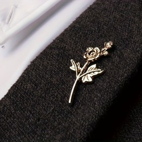 Resim 1 adet Şık Erkek Altın Tonlu Gül Çiçeği Broşu - Takımlar ve Gömlekler için Vintage Çekicilikli Moda Alaşım Yaka İğnesi 