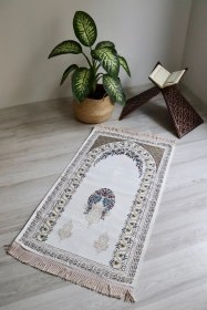 Resim Çeyizlik Astarlı Lüks Seccade Hediyelik S1019 Siyah Beyaz 