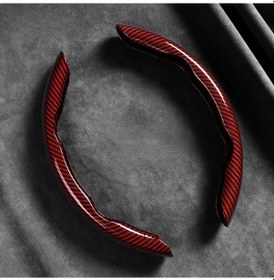 Resim Chuangyinshop Kırmızı Karbon Fiber Direksiyon Kapağı Dayanıklı Pvc Segmanlı Stereo Tasarım Kırmızı 