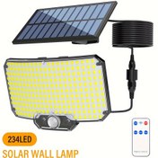 Resim 234 LED Dış Mekan Güneş Işığı Hareket Sensörlü Arama Lambası, Kızılötesi Uzaktan Kumandalı Güneş Sel Lambası, 3 Mod, Güneş Kamp Lambası, Veranda, Veranda, Kamp ve Arka Bahçe için 